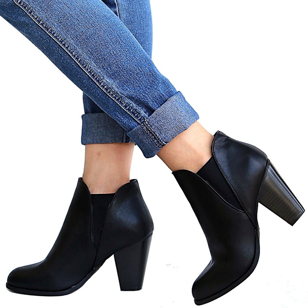 New Black Chelsea Elastic Heel Ankle Boots Booties